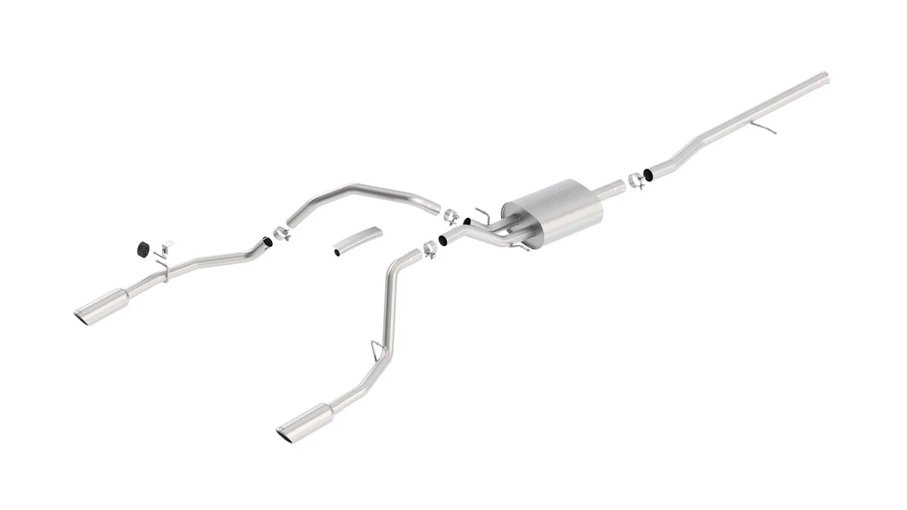 Borla Touring Cat-Back Exhaust System For 2014-2019 Chevrolet Silverado 1500 / 2014-2019 GMC Sierra 1500 - Single Round Rolled Angle-Cut Tips (Part 140535)