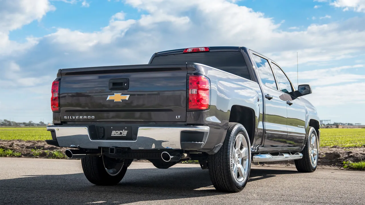 Borla Touring Cat-Back Exhaust System For 2014-2019 Chevrolet Silverado 1500 / 2014-2019 GMC Sierra 1500 - Single Round Rolled Angle-Cut Tips (Part 140535) - Image 2