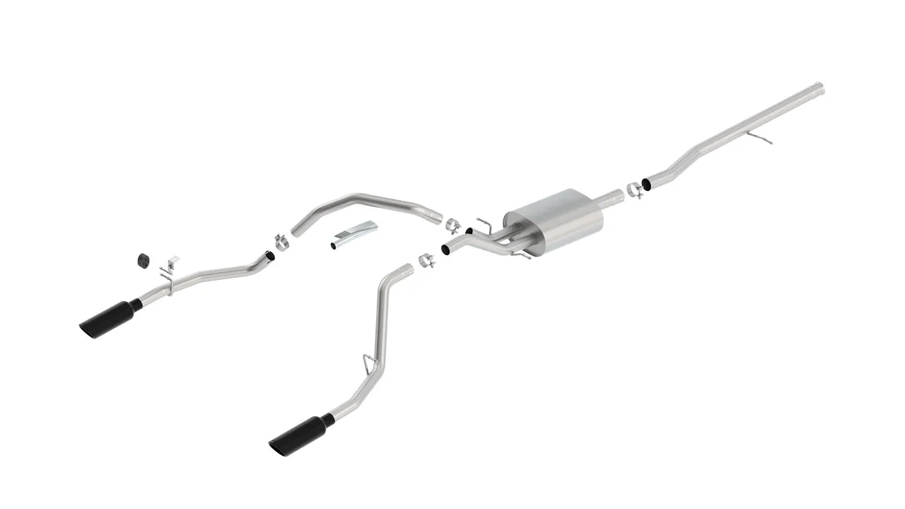 Borla S-Type Cat-Back Exhaust System For 2014-2019 Chevrolet Silverado 1500 / 2014-2019 GMC Sierra 1500 - Single Round Rolled Angle-Cut Black Chrome Tips (Part 140536BC)