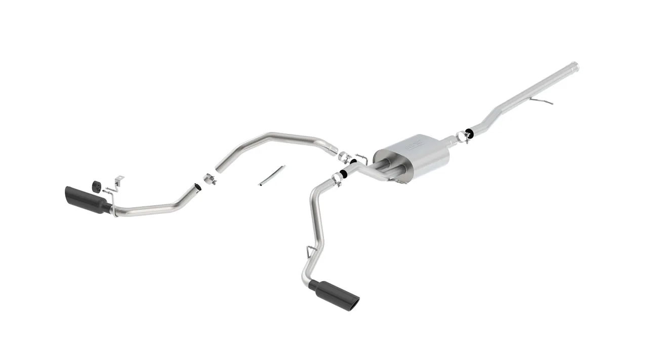 Borla Touring Cat-Back Exhaust System For 2014-2019 Chevrolet Silverado 1500 / 2014-2019 GMC Sierra 1500 - Single Round Rolled Angle-Cut Black Chrome Tips (Part 140544BC)