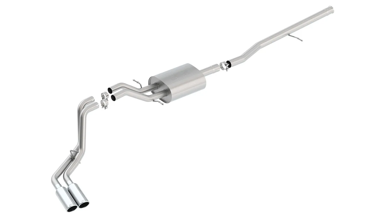 Borla S-Type Cat-Back Exhaust System For 2014-2019 Chevrolet Silverado 1500 / 2014-2019 GMC Sierra 1500 - Dual Round Rolled Angle-Cut Long Tips