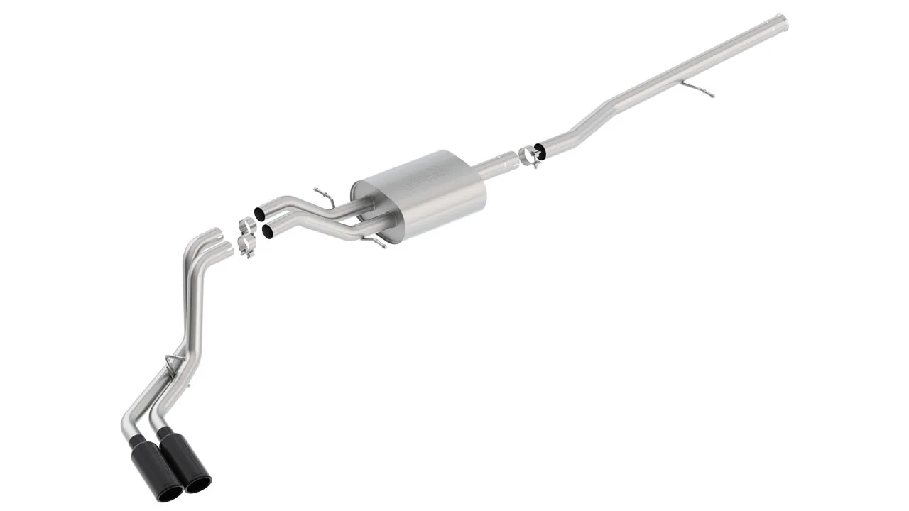 Borla S-Type Cat-Back Exhaust System For 2014-2019 Chevrolet Silverado 1500 / 2014-2019 GMC Sierra 1500 - Dual Round Rolled Angle-Cut Black Chrome Tips