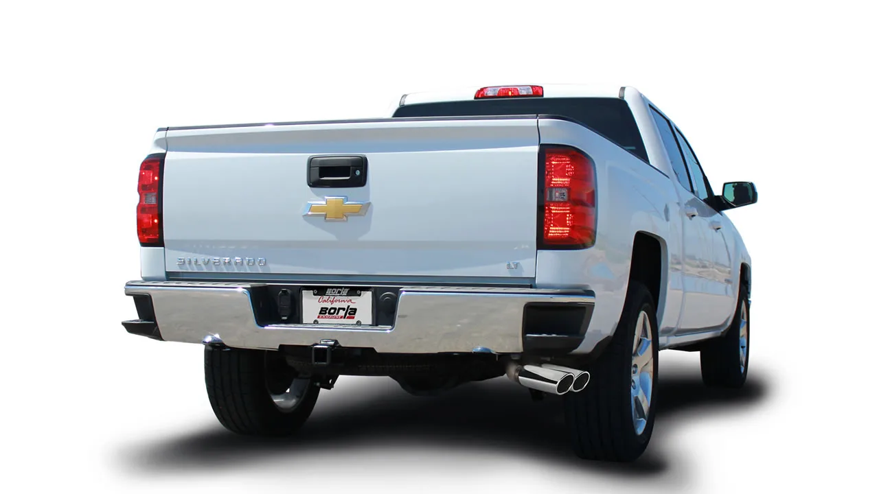Borla S-Type Cat-Back Exhaust System For 2014-2018 Chevrolet Silverado 1500 / 2014-2018 GMC Sierra 1500 - Dual Round Rolled Angle-Cut Long Tips - Image 2