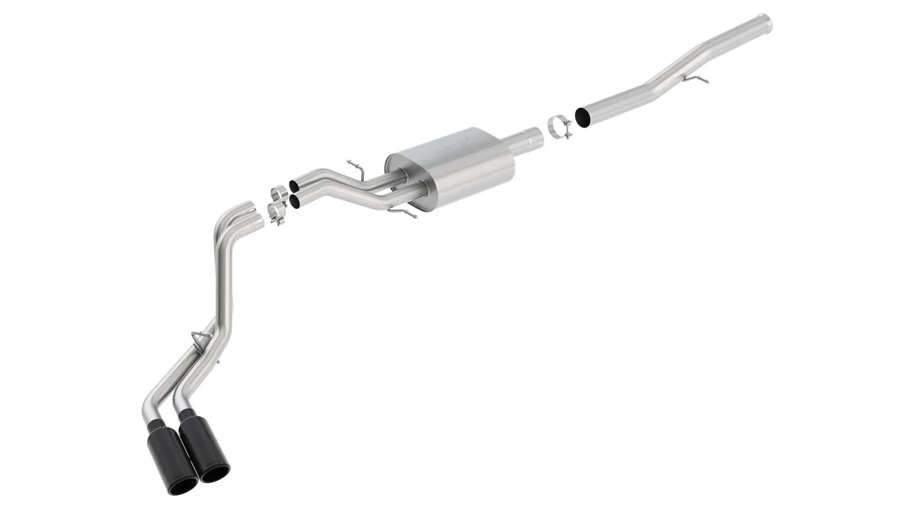 Borla S-Type Cat-Back Exhaust System For 2014-2018 Chevrolet Silverado 1500 / 2014-2018 GMC Sierra 1500 - Dual Round Rolled Angle-Cut Black Chrome Tips