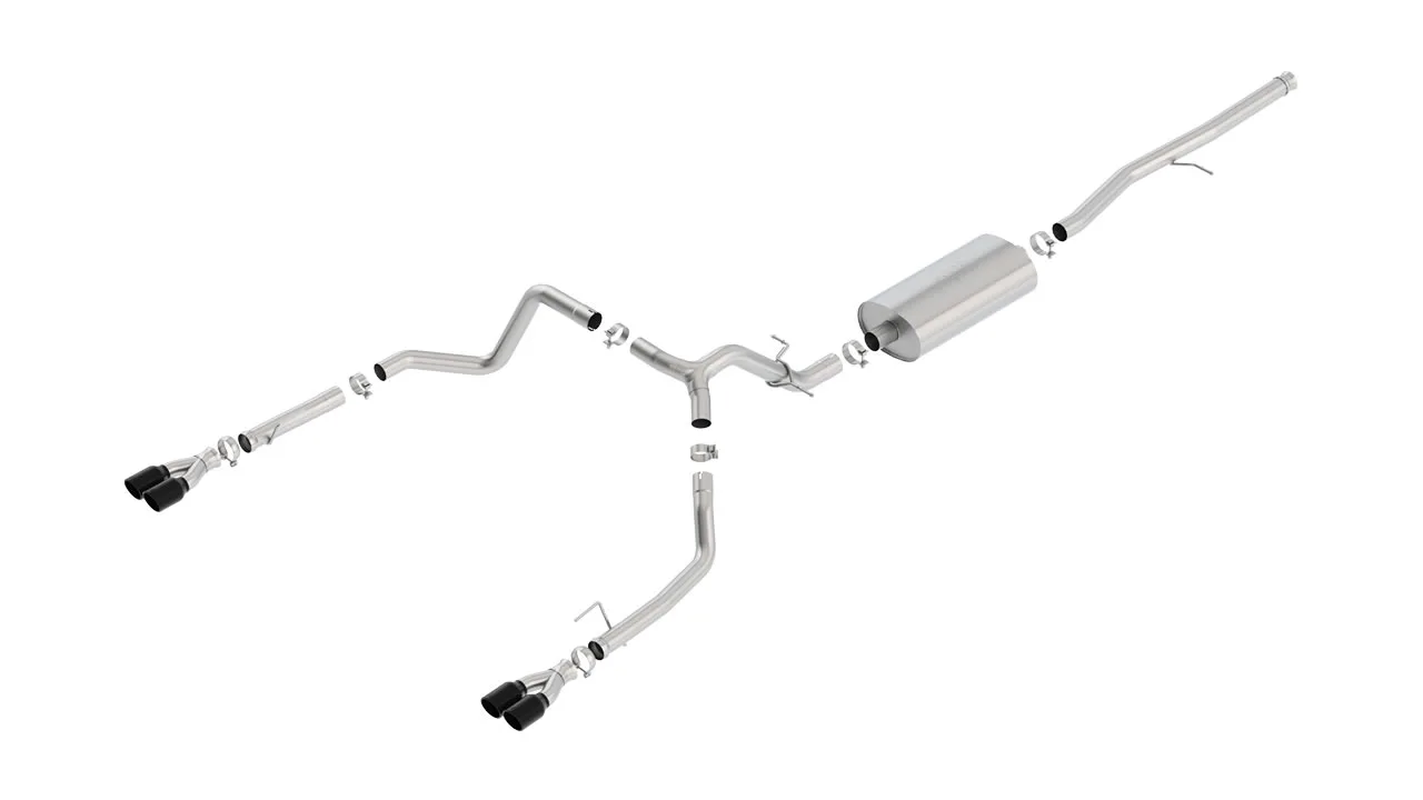 Borla Touring Cat-Back Exhaust System For 2019-2026 Chevrolet Silverado 1500 / 2019-2026 GMC Sierra 1500 - Dual Round Rolled Angle-Cut Black Chrome Tips