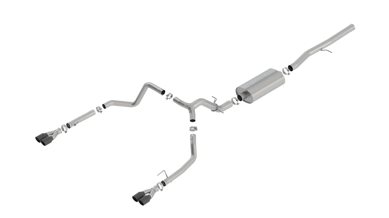 Borla Touring Cat-Back Exhaust System For 2019-2023 Chevrolet Silverado 1500 / 2019-2023 GMC Sierra 1500 - Dual Round Rolled Angle-Cut Black Chrome Tips