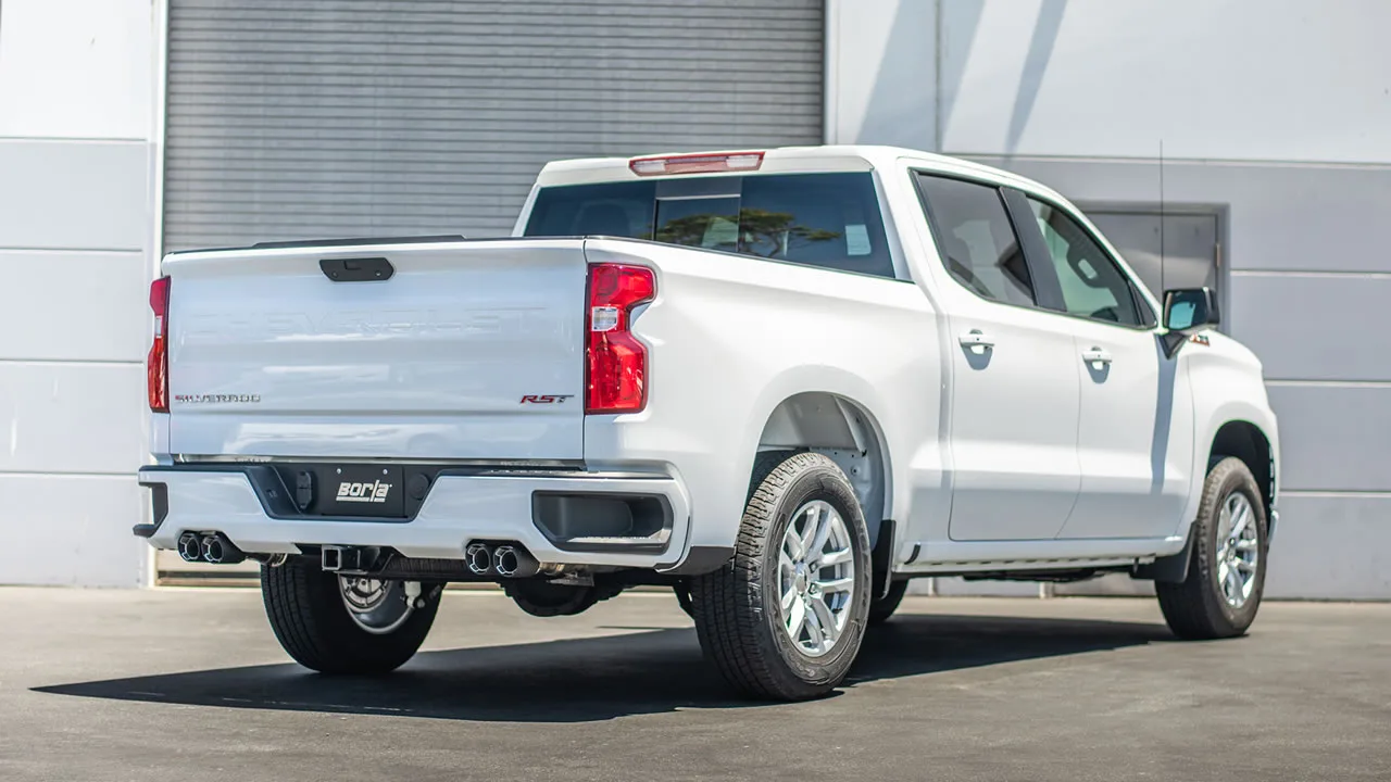 Borla Touring Cat-Back Exhaust System For 2019-2023 Chevrolet Silverado 1500 / 2019-2023 GMC Sierra 1500 - Silverado Dual Round Angle-Cut Carbon Fibre Tips - Image 3