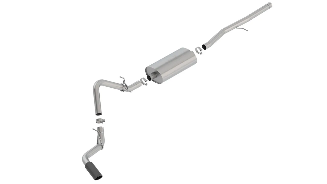 Borla Touring Cat-Back Exhaust System For 2019-2026 Chevrolet Silverado 1500 / 2019-2026 GMC Sierra 1500 - Single Round Rolled Angle-Cut Black Chrome Tips